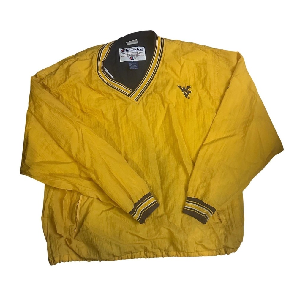 Champion West Virginia Mountaineers Windbreaker Pullover V-Neck Yellow Mens XL